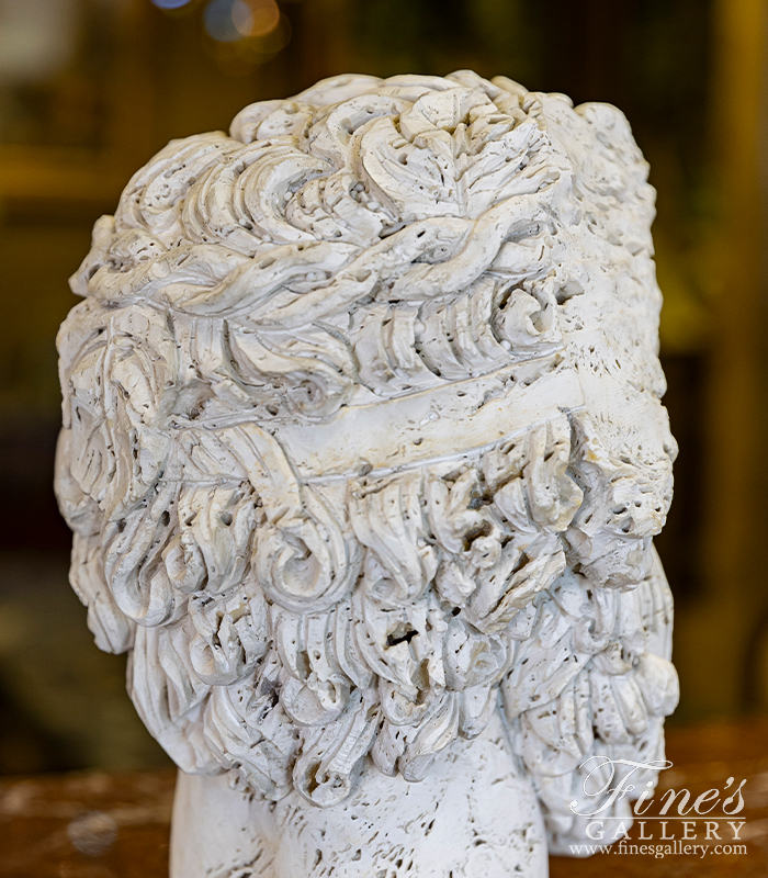 Marble Statues  - Dionysus Wine God Bust In Italian Ivory Travertine - MBT-461